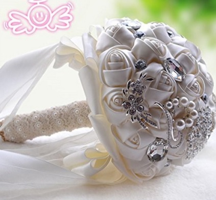 Bouquet artificiale in cristallo e perle rosa di seta | Grandi Sconti | Bouquet sposa, composizioni con fiori sintetici