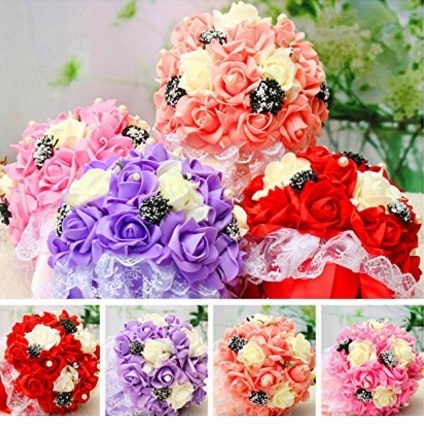Fiori artificiali bouquet matrimonio con cristalli e perle | Grandi Sconti | Bouquet sposa, composizioni con fiori sintetici