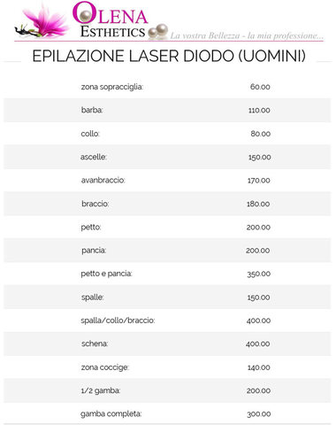 Listino prezzi laser diodo uomini | Grandi Sconti | Estetista di Bellezza e Massaggi Olena Esthetics