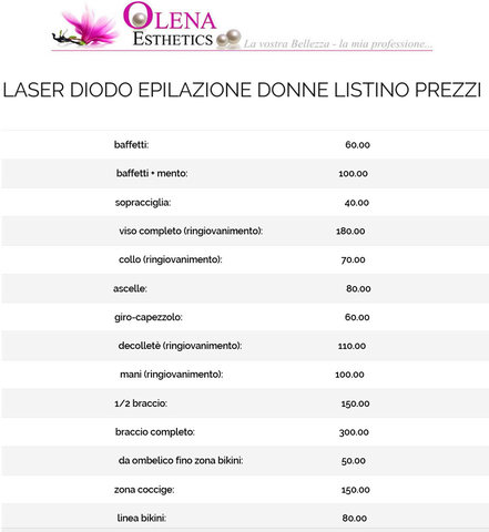 Listino prezzi laser diodo donne | Grandi Sconti | Estetista di Bellezza e Massaggi Olena Esthetics