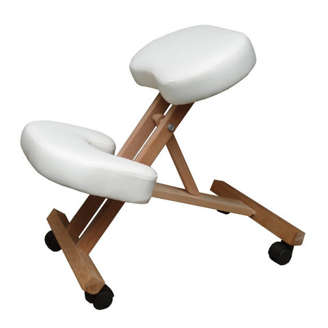 Sgabello ergonomico in legno con sedile e poggiapiedi bianco | Grandi Sconti | Affari Online