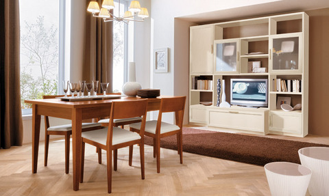 Parete classica bianca con tavolo,sedie in ciliegio | Grandi Sconti | Arredamenti a Roma Qualità e Convenienza