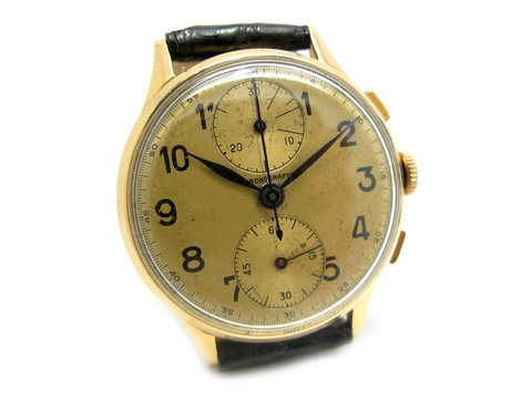 Chronografo bicompax epoca 1950 in oro giallo 18 kt | Grandi Sconti | Preziosi Gioielleria Orologeria specializzata nella compravendita di orologi usati e gioielli d'epoca. Paghiamo subito in contanti.