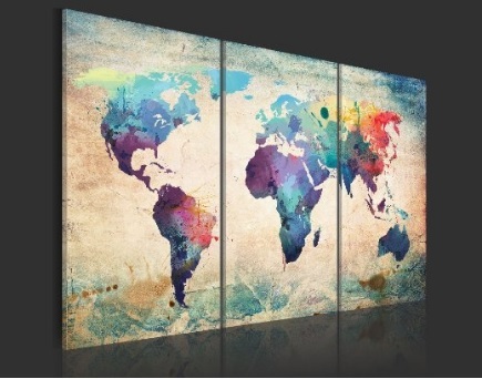 Quadro fotografico su tre tele mappa del mondo | Grandi Sconti | Vendita quadri e stampe online