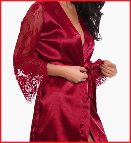 Camicia da notte rossa aperta e lunga in pizzo | Grandi Sconti | Abbigliamento Intimo e Lingerie