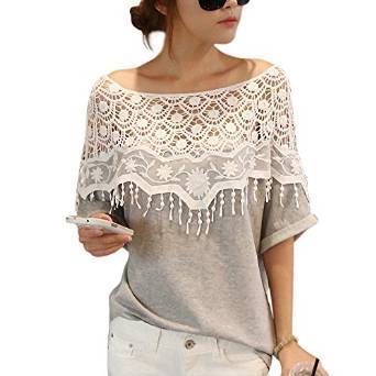 Crochet cape colletto in pizzo t-shirt camicetta - donna | Grandi Sconti | Abbigliamento Donna Taglie Forti