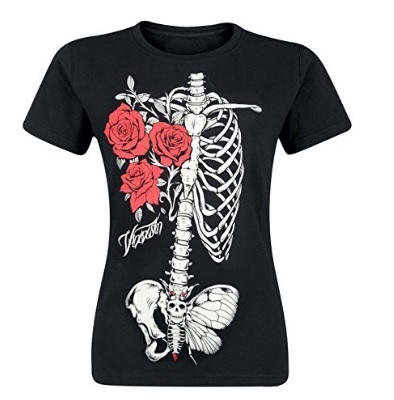 Maglietta classica da donna con ossa e rose | Grandi Sconti | Abbigliamento Dark