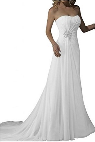 Abito vestito elegante chiffon senza spalline | Grandi Sconti | Abiti da Sposa