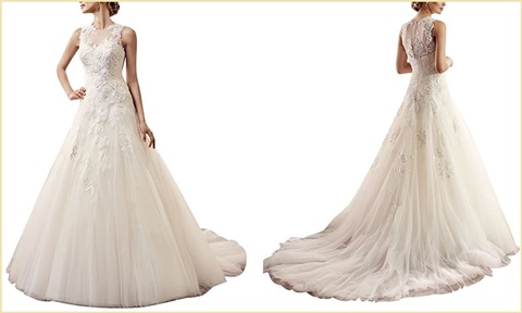 Abito da sposa lungo con tulle colore avorio