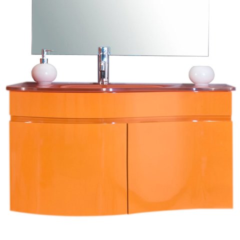 Mobile bagno arancione con lavabo in cristallo