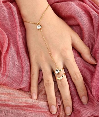 con catena a mano TseenYi Bracciale con perle e anello in argento per donne e ragazze 