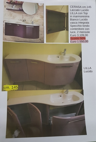 Offerta mobile bagno sagomato laccato lucido sconto 50%