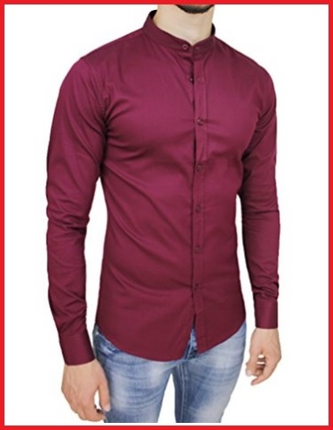 Camicia Coreana Uomo Bordeaux