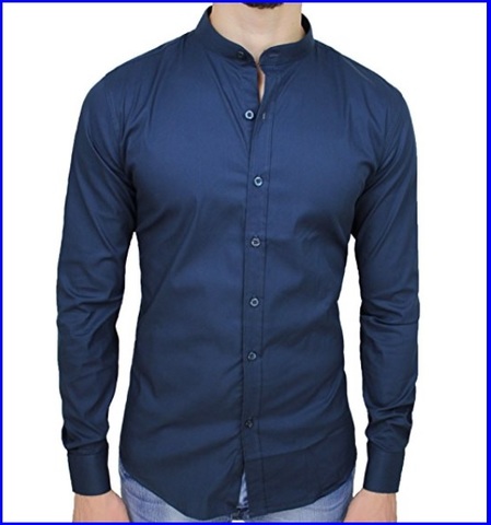 Colletto Coreana Camicia Uomo Blu