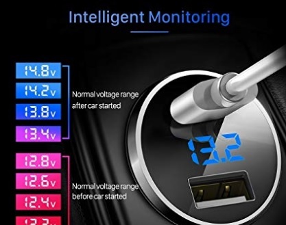 Caricabatteria auto usb voltmetro