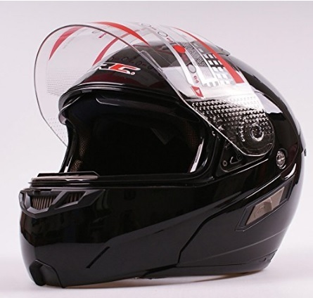 Casco modulare con doppia visiera nero lucido