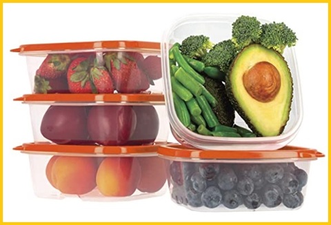 adatti per microonde senza BPA Unishop colori pastello Set di 5 contenitori in plastica per alimenti congelatore e lavastoviglie marrone, 1800 ml 