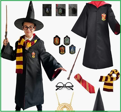 Costume di harry potter con occhiali e bacchetta