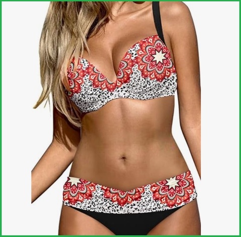 Costume Bikini A Fascia Con Fiori E Gioiello