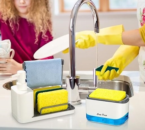 Dispenser organizer per lavello cucina 4 in 1