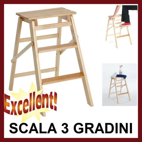 Scala 3 gradini legno di faggio antiscivolo pieghevole