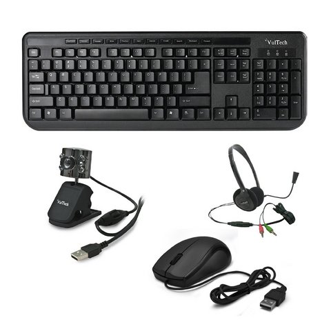 Kit tastiera usb per computer mouse ottico cuffie webcam 20