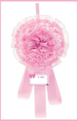 Coccarda rosa tradizionale con biglietto per il nome | Grandi Sconti | Fiocchi per nascita originali shop online