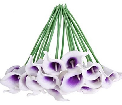 Bouquet di tulipani artificiali viola e bianchi