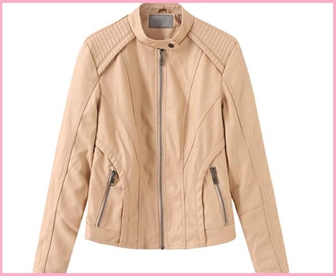 Giacca in pelle beige con zip