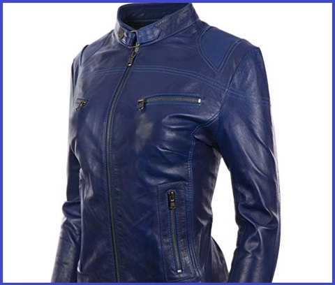 Giacca in pelle blu donna