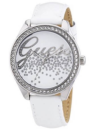 Orologio da polso bianco in pelle con brillanti guess
