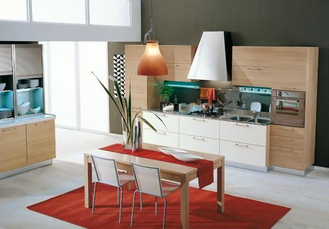 Cucina lineare laminata rovere chiaro e bianco laccato