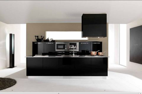 Cucina Con Isola  Pvc Nero Lucido  Roma