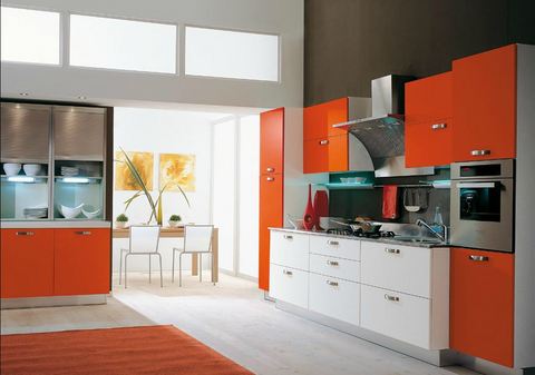 Cucina pannello 100%ecologico color bianco ed rosso aragosta