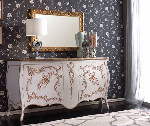 Credenza Bombata Avorio Con Decoro Terni