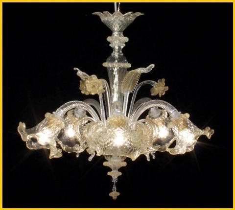 Lampadario Nero Trasparente In Vetro Di Murano