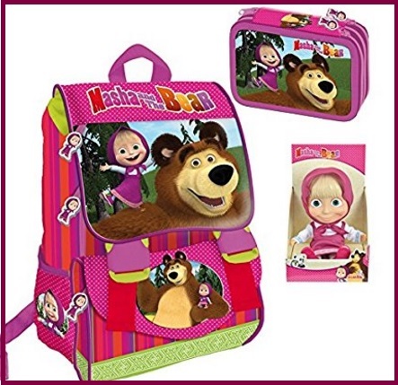 Set Scuola Masha E Orso Astuccio E Pupazzo