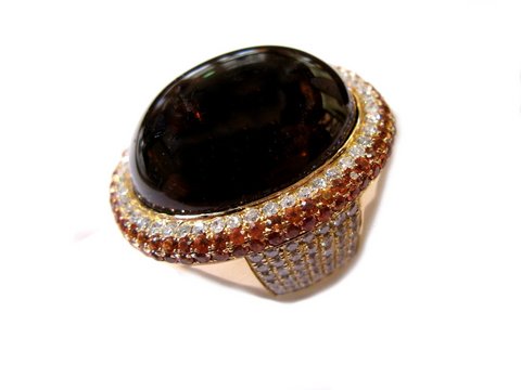 Anello Cocktail In Oro Giallo 18 Kt Con Tormalina Rosa