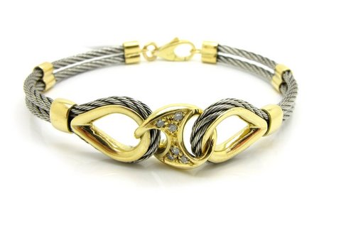 Bracciale unisex in acciaio e oro giallo 18 kt