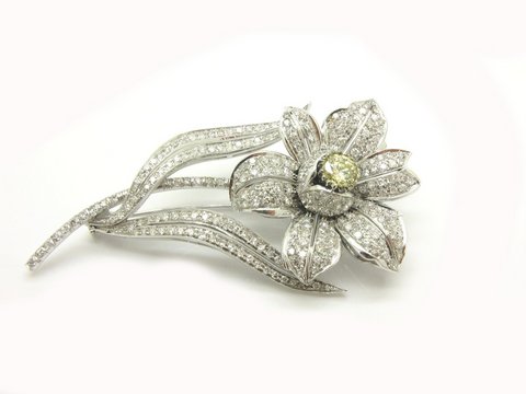 Spilla Fiore In Oro Bianco 18 Kt Con Diamante Fancy Yellow