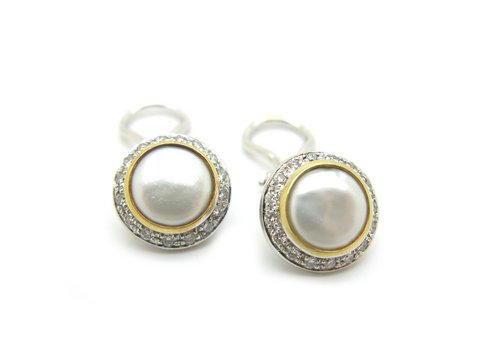 Orecchini in oro bianco 18 kt con perla mabé #preziosi