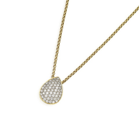 Collana in oro giallo 18 kt con pendente a goccia pavé