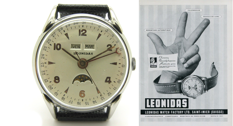 Leonidas " tripledate " ref.0151 vintage del 1948 | Grandi Sconti | Preziosi Gioielleria Orologeria specializzata nella compravendita di orologi usati e gioielli d'epoca. Paghiamo subito in contanti.