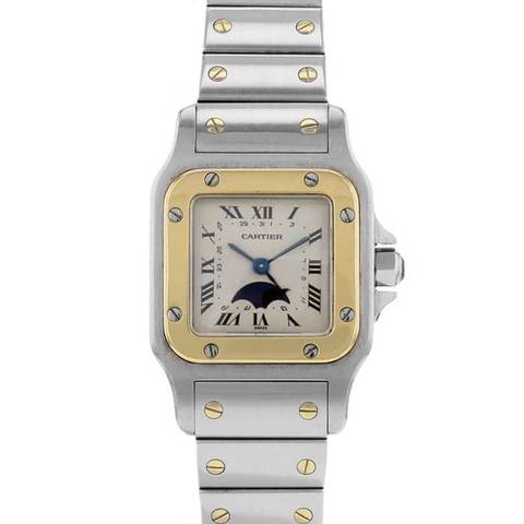 Cartier santos " moon phase " ref. 04442 in acciaio e oro