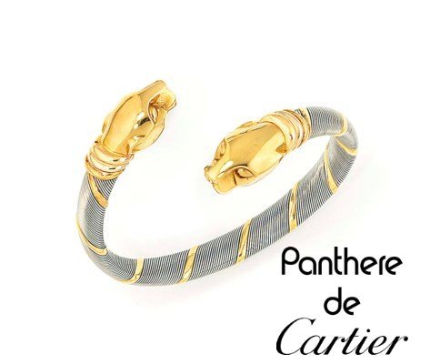 Cartier panthere vintage 80' steel and gold bracelet