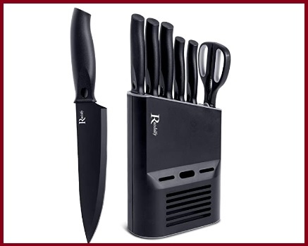 Set completo coltelli lama nera da cucina in acciaio inox