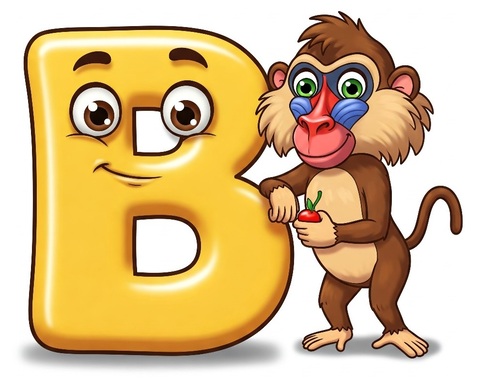 Adesivo da stampare gratis lettera b con babbuino
