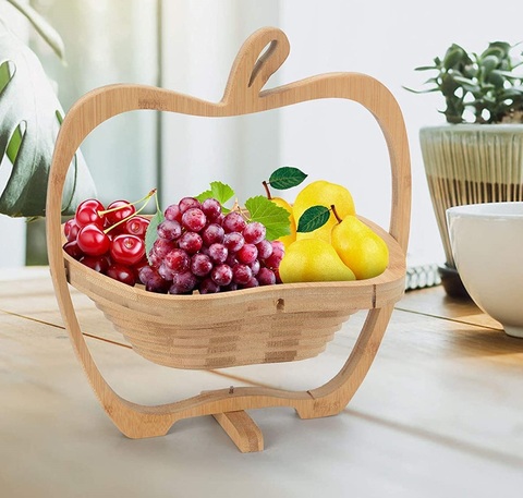 Portafrutta pieghevole legno bamboo mela idea regalo